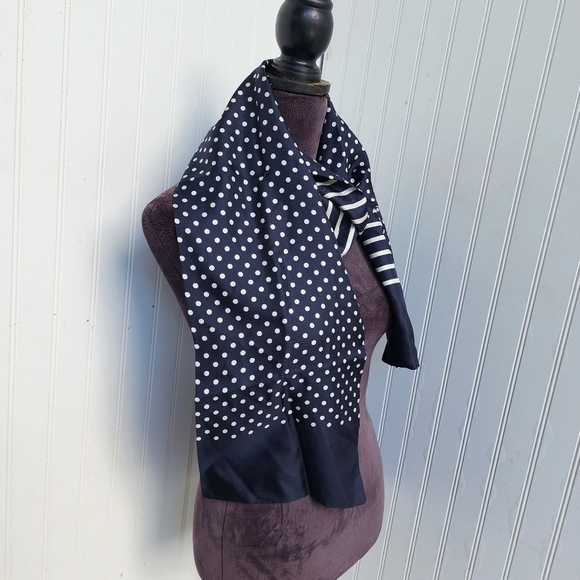 Net A Porter J. Crew 100% Silk Navy Blue White Scarf Made In Italy 9"×66" - Picture 3 of 12